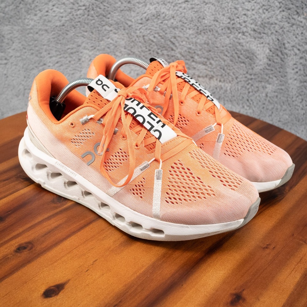 On Cloudsurfer Mens Flame Orange White Athletic Running Shoes Sneakers Size 10